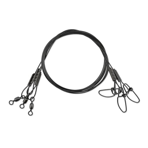 AFW Surflon Fishing Leaders – Black Nylon Coated Stainless Steel Wire, Swivel & Snap, 3 Pack, Variety Pack – Strong Leader Line for Catfishing & Toothy Game Fish - size: 60 lb, style: 24 Inch