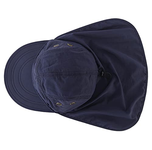 Connectyle Mens Foldable UV Protection Sun Hat with Removable Neck Flap Outdoor Adventure Sun Cap for Fishing Hiking Safari - color: Navy Blue