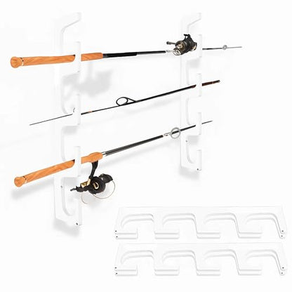 TRAPSKI Made in The USA Fishing Rod/Pole Holder Rack Organizers | Wall or Boat Mounting Fishing Rod Rack | Marine Grade HDPE Plastic | Pole Holder for up to 8 Rods | Stackable - 2 Pack - color: H4 White