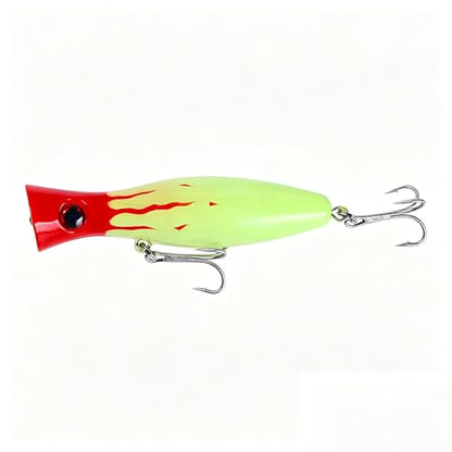 Popper Fishing Lure, JAZALIC Topwater Popper Lures 3D Eyes Fishing Accessories for Saltwater Surface Casting and Freshwater Surface Fishing, Gt Tuna Kingfish Large Predator Fish (5.11in, 1.48Oz) - color: DSE-R-Yellow-1-FBA