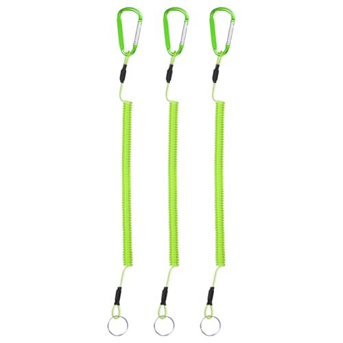 11.81IN Retractable Safety Coiled Lanyard [3PCS] - Steel Wire Fishing Rod Safety Lanyard Use for Pliers Boating & Kayak Fishing - color: Green