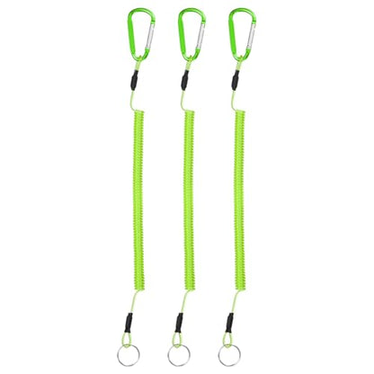 11.81IN Retractable Safety Coiled Lanyard [3PCS] - Steel Wire Fishing Rod Safety Lanyard Use for Pliers Boating & Kayak Fishing - color: Green
