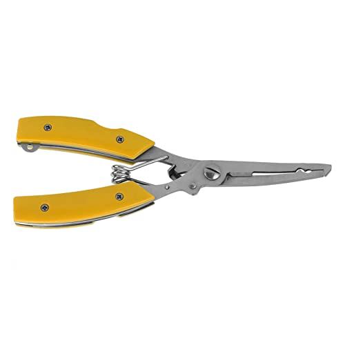 Fishing Pliers Multifunctional Stainless Steel Fishing Scissors with 2 Blades Braid Line Cutters Hook Remover - color: Yellow