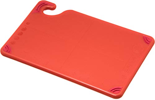 San Jamar Saf-T-Grip Plastic Cutting Board with Safety Hook, 6" x 9" x 0.375", Red - color: Red