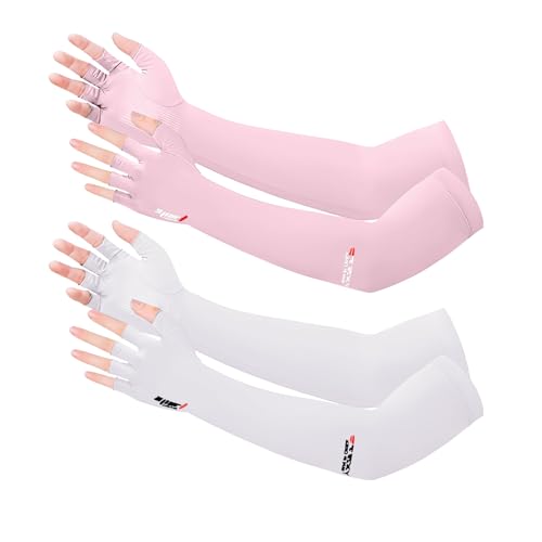 UV Protection Gloves - Non Slip Sunblock Gloves for Summer Outdoor Fishing & Driving - color: Pink White