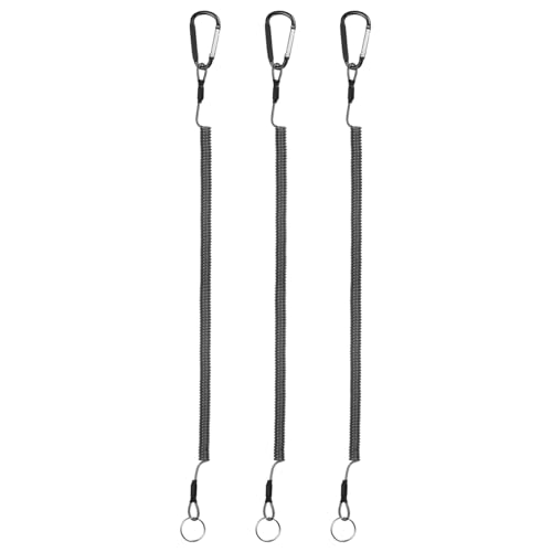 16.54IN Retractable Safety Coiled Lanyard [3PCS] - Steel Wire Fishing Rod Safety Lanyard Use for Pliers Boating - color: Black