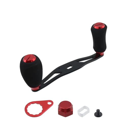Fishing Reel Handle Red Fishing Baitcasting Handle Rocker Baitcasting Reel Replacement Parts, with EVA Grip Knob and Nut (Black + Red) - color: Black Red