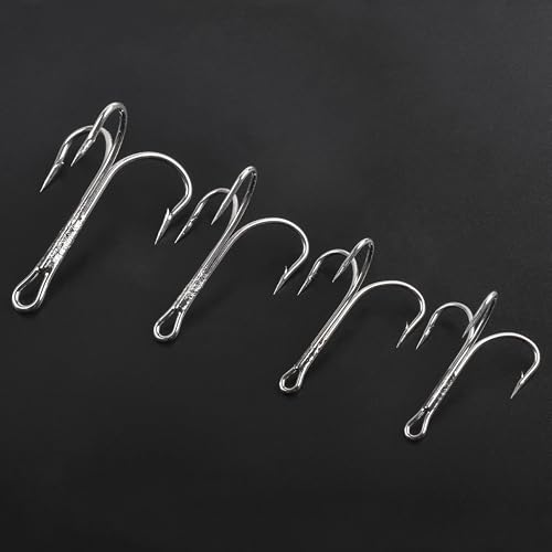 Classic Treble Fishing Hooks,10/20pcs Large Treble Hooks Barbed Strong Sharp Silver Big Game Triple Fish Hook for Saltwater Freshwater Fishing Size 4/0 6/0 7/0 8/0 10/0 - size: 10/0-10pcs