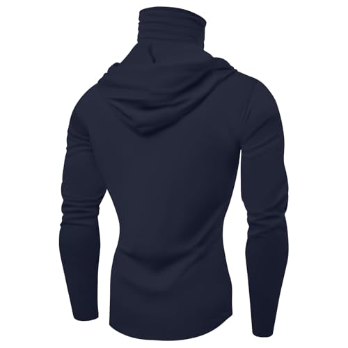 Men's UPF 50+ Sun Protection Hooded Shirt with Integrated Face Cover Long Sleeve Lightweight Rash Guard Shirts - color: C204- Navy, size: X-Large