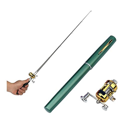 2023 Pocket Size Fishing Rod - Pen Fishing Pole and Reel Combo, Portable Telescopic Small Fishing Pole Mini Fishing Rod, Micro Collapsible Fishing Rod and Reel Combo Travel Fishing Kits - color: Green
