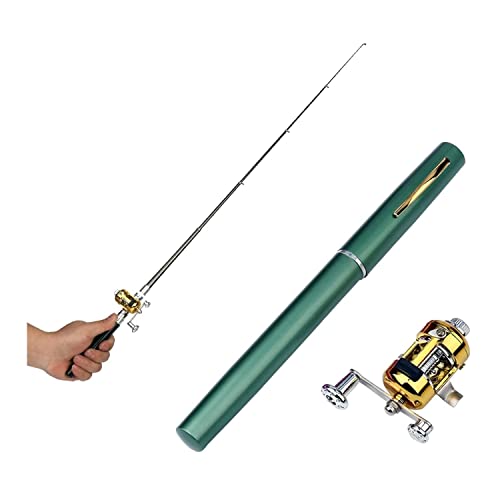 2023 Pocket Size Fishing Rod - Pen Fishing Pole and Reel Combo, Portable Telescopic Small Fishing Pole Mini Fishing Rod, Micro Collapsible Fishing Rod and Reel Combo Travel Fishing Kits - color: Green