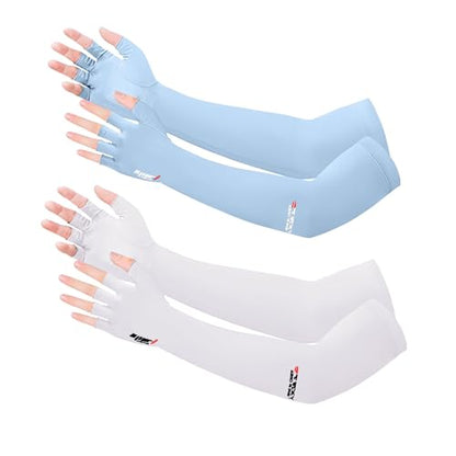 UV Protection Gloves - Non Slip Sunblock Gloves for Summer Outdoor Fishing & Driving - color: Light Blue White