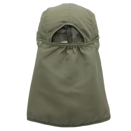 Connectyle Men's Sun Hat with Detachable Neck Flap Adjustable Outdoor UPF 50+ Baseball Sun Cap for Fishing Hiking Golfing - color: Army Green