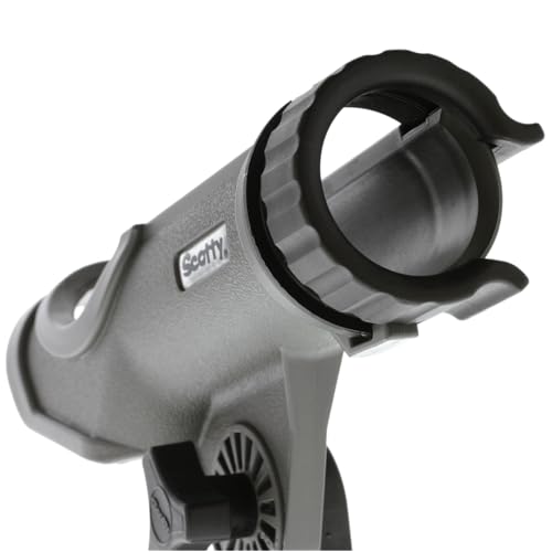 Scotty #230 Powerlock Rod Holder with #241 Side/Deck Mount, Adjustable Boat Fishing Rod Holder, Universal Cradle Design, Side or Deck Mount Installation, Marine-Grade Construction - color: Grey