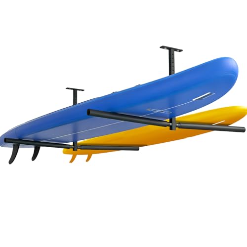 Stainless Steel Ceiling Storage Rack, 10"-18" Height Adjustable,Kayak Overhead Garage Storage Rack, Holds 200 lbs, for High-Altitude Storage of Kayaks, Surfboards, Canoes, Skis, and Ladders - style: Double