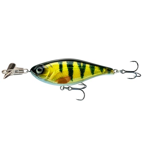 Headbanger Cranky Shad Slow-Sink Hard Lure (2-1/2", 3", 4" & 5") – Patented Erratic “Headbanging” Action Crankbait for Freshwater Bass, Walleye & Perch – 1/3 oz with Premium VMC Hooks - color: Natural Perch, size: 5"