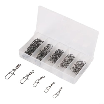 Fishing Swivels and Snaps Connector Assortment Kit 4# 6# 8# 10# 12# Copper Iron Wear-Resistant Tackle for Freshwater Saltwater Fishing Black 50 Pieces