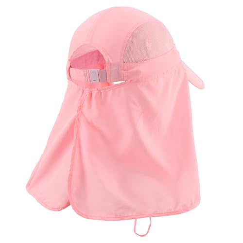 Connectyle Men's Foldable Baseball Sun Cap with Removable Face Mask Neck Flap Cover UPF 50+ Sun Protection Fishing Hiking Hat - color: Pink