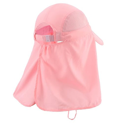 Connectyle Men's Foldable Baseball Sun Cap with Removable Face Mask Neck Flap Cover UPF 50+ Sun Protection Fishing Hiking Hat - color: Pink
