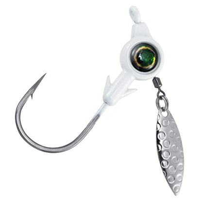 Dr.Fish 10 Pack Underspin Jigs Heads 3D Eye Freshwater Swimbait Jig Freshwater Bass Walleye Fishing Mustad Hooks Willow Blade 1/8oz,3/16oz,1/4oz,3/8oz - color: White, size: 1/4oz(#4/0 Hooks)