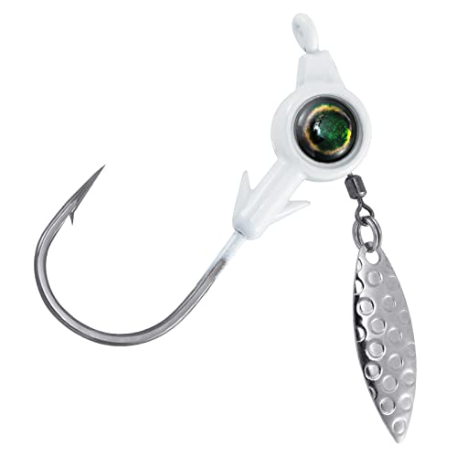 Dr.Fish 10 Pack Underspin Jigs Heads 3D Eye Freshwater Swimbait Jig Freshwater Bass Walleye Fishing Mustad Hooks Willow Blade 1/8oz,3/16oz,1/4oz,3/8oz - color: White, size: 3/8oz(#4/0 Hooks)