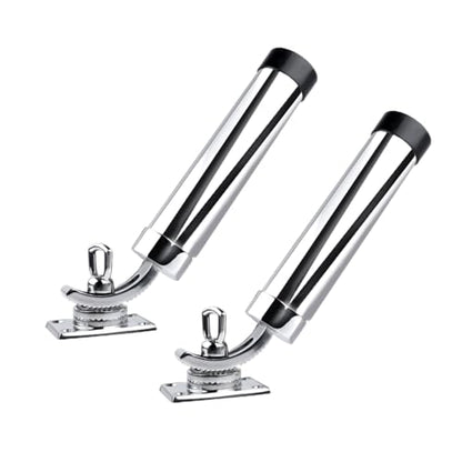 Deck Mount Fishing Rod Holder, Marine Grade Stainless Steel Adjustable Fishing Rod Holders, Support for Marine Boat Yacht - color: Silver 2 x 8201SA