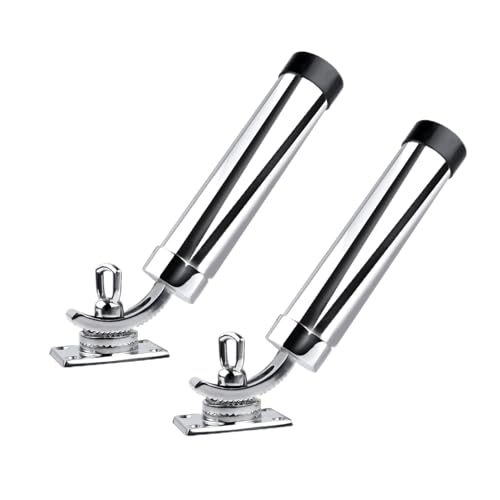 Deck Mount Fishing Rod Holder, Marine Grade Stainless Steel Adjustable Fishing Rod Holders, Support for Marine Boat Yacht - color: Silver 2 x 8201SA