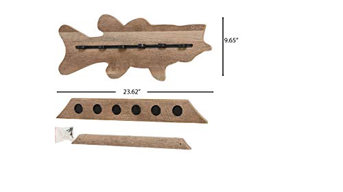 Old Cedar Outfitters Fish-Shaped, Vertical Wall Rod Rack for Fishing Rod Storage - color: Distressed,Bass