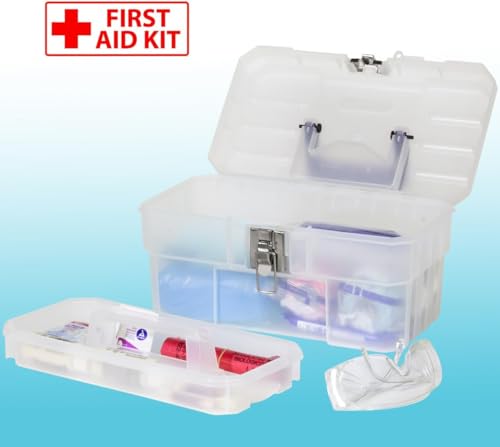 Akro-Mils 14-Inch Plastic Toolbox with Removable Tray, Steel Latch & Padlock Eye, Industrial-Grade Storage Box for Hobby Supplies, Crafts, and Tools, 14" x 8" x 8", Made in USA, Clear (09514) - size: 1-Pack