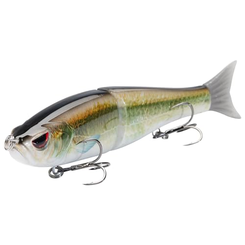 Bassdash SwimShad Glide Baits Jointed Swimbait Bass Pike Salmon Trout Muskie Fishing Lure,3-Pack - color: Fluorescent White Shad +Emerald Shiner +Lake Chub, size: 7in/2.2oz