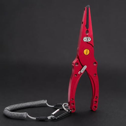 predolo Aluminum Alloy Fishing Pliers with Cutter, Hook Removal & Split Circle Tool, Nylon Sheath Included, 300g Lightweight, Red - color: Red