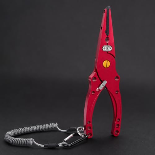 Qianly Aluminum Alloy Fishing Pliers with Cutter, Hook Removal & Split Loop Tool, Nylon Sheath Included, 300g Lightweight, Red - color: Red