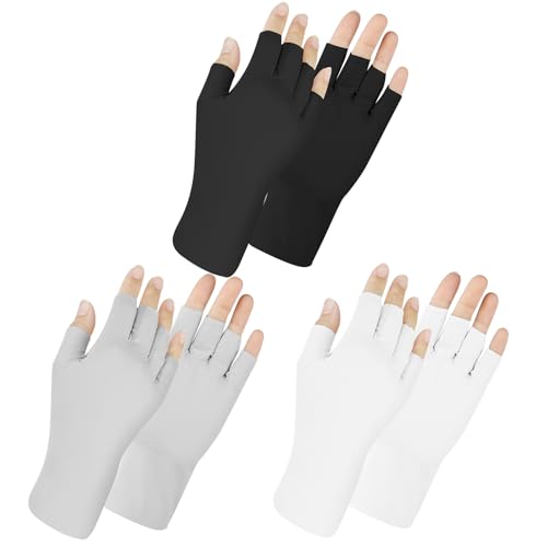 Senkary 3 Pairs Sun UV Protection Gloves Ice Silk Fingerless Gloves Breathable Driving Sunscreen Summer Nail Gloves for Women - color: White, Gray and Black