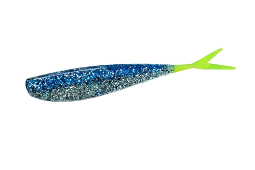 Lunker City Fishing Fin-S Fish 3.5" Fat Split Tail Soft Plastic Jerk Bait Minnow Bass Lure Original Walleye Bait, 8 Per Bag, Made in The USA - 273 Blue Ice/Chartreuse Tail - color: 273 Blue Ice/ Chartreuse Tail