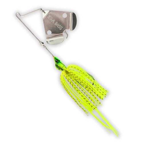 USA BASS Tackle Stiletto Buzzbait Largemouth Smallmouth Spotted Bass Premium Fishing Bait Hover Head Custom Silicon Skirt Mega Bubble Blade Clacker Heavy Duty Hook - color: Chartreuse