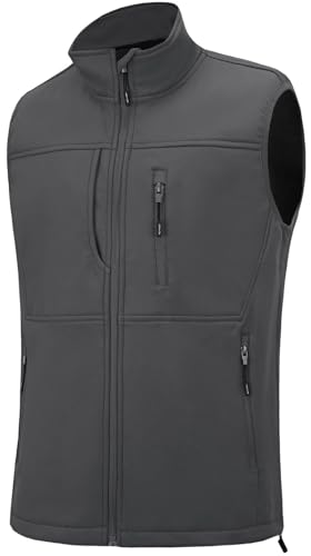 XinYangNi Men's Lightweight Softshell Golf Running Vest Outerwear Zip Up Fleece Lined Windproof Sleeveless Jacket for Hiking - color: Grey, size: Large