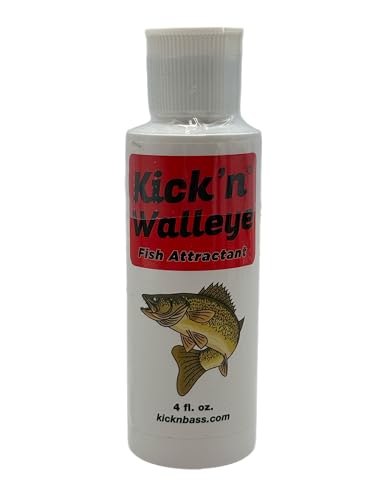 Kick’n Bass Fish Attractant, Supercharged Concentrated Natural Fish Oil Formula Scent for Fishing Lures, One 4 fl oz Bottle. (10 Scents to Choose from) - color: Kick’n Walleye