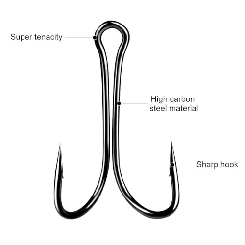 Weedless Double Fishing Hooks, 50PCS 1/0 2/0 3/0 4/0 Bass Hooks, Sharp High Carbon Steel Barbed Hook for Freshwater Saltwater Fishing Lures - size: 3/0#