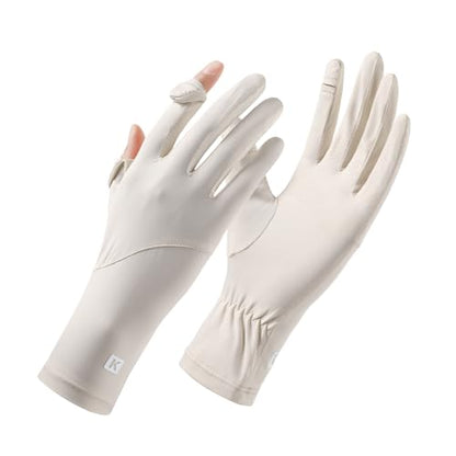 Full Finger UV Protection Gloves Driving Gloves Women, Breathable Touchscreen UPF Glove Sun Protection Glove - color: Soft beige-A, size: One Size