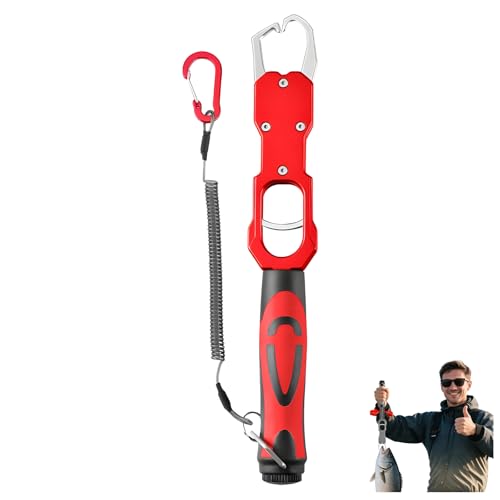 2-in-1 Fish Gripper with Scale, Aircraft-Grade Aluminum Alloy Heavy Duty Fish Lip Holder, MX 18KG Fishing Gripper with Scale, TPR Dual-Color Handle & Rotating Design – Ideal for Anglers (Red) - color: Red