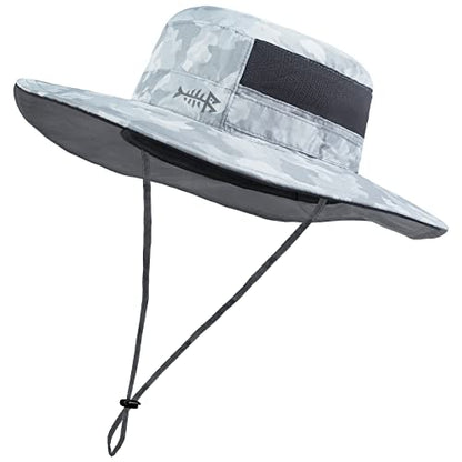 BASSDASH UPF 50+ Sun Fishing Hat Water Resistant with Detachable Neck Flap - color: Light Grey Camo