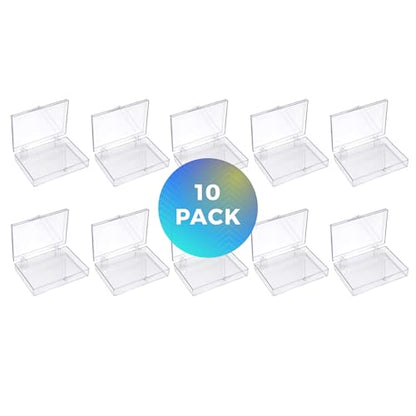 10-Pack Clear Hinged Plastic Containers, Keepsake Storage Boxes, 3 1/2" L x 2 9/16" W x 5/8" H, Made in USA, Plastic Display Case or Small Box for Storage and Organization - size: 3.5" x 2.56" x 0.63"