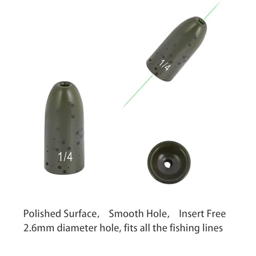 12 Pack Tungsten Bullet Fishing Weights, Insert Free Worm Sinkers, 1/8 3/16 1/4 3/8 1/2 oz - color: No Chip Black, size: 1 oz - 5pcs