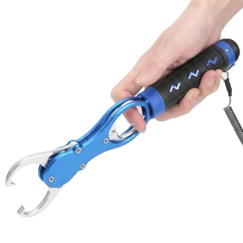 Fish Lip Gripper with Built-in Scale 18kg (39.7 lb) – Portable Fish Controller Tool with Non-Slip Handle for Freshwater & Saltwater Fishing(Blue) - color: Blue