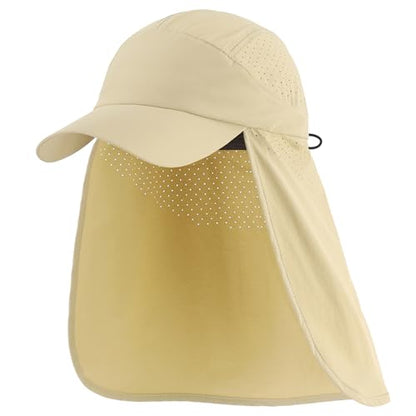 Connectyle Men's Sun Hat with Neck Flap Adjustable Breathable UPF 50+ Sun Protection Baseball Cap for Fishing Hiking Golfing - color: Light Khaki