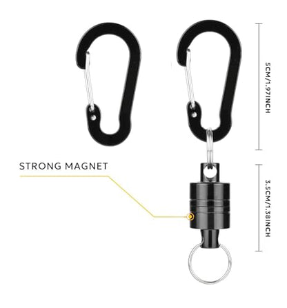 Magnetic Net Release Fly Fishing Net Retractor Magnetic Keychain, for Fly Fishing with Retractable Coiled Lanyard Carabiner - color: Black Aluminum