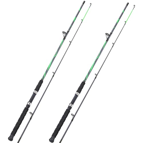 Sougayilang Spinning Rods, Strong Carbon&Glass Composite Fishing Pole with Stainless Steel Line Guides for Catfish- 7'0" - color: Green-2Pack