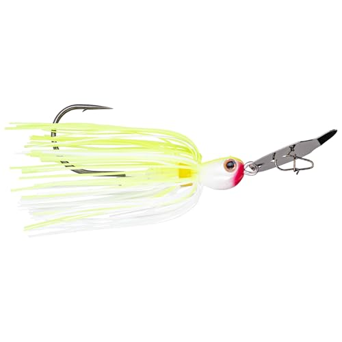 Strike King Thunder Cricket Fishing Lure, Vibrating Swim Jig, Silver Blade, 4/0 Jungle-Style Flipping Hook - color: Chartreuse White, size: 3/8 oz