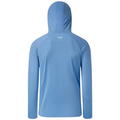 BASSDASH Youth UPF 50+ Hooded Shirts with Mask UV Neck Gaiter Sun Protection Long Sleeve T Shirt for Fishing Swim - color: Carolina, size: Medium