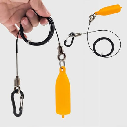 Portable Fish Tether For Live Fish Storage: Coated Stainless Steel Cable, Quick-Release Carabiner Clip, Orange PVC Foam Floats – 2M To 6M